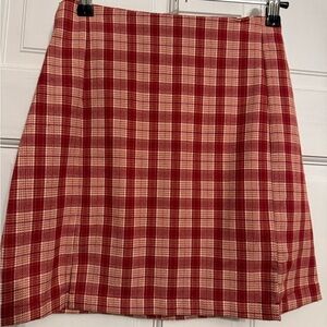 Brandy Melville Red and Cream Plaid A-Line Skirt